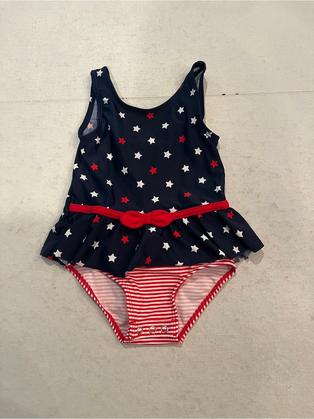 Carter’s Navy Star Peplum One-Piece Swimsuit with Red Stripe Bottom. So cute!